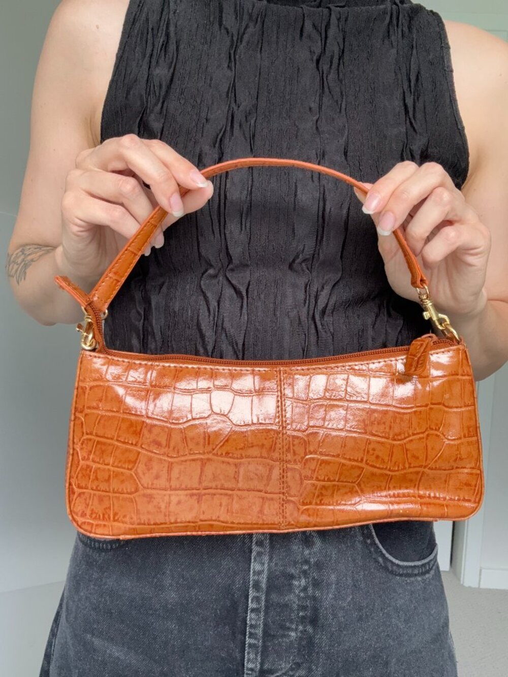 Giani Bernini Cognac Croc Embossed Genuine Leather Bag